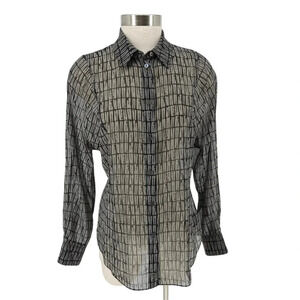 Theory Seam Cinch Shirt Sheer Gray Stripe Long Sleeve Button Collared Top